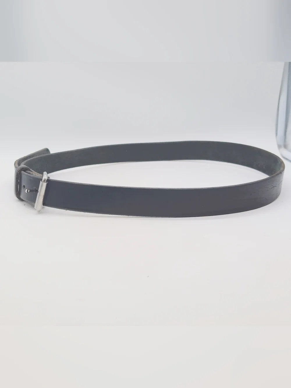 Handmade Amish Sz 54 Black Leather Men's Belt with Silver Buckle
